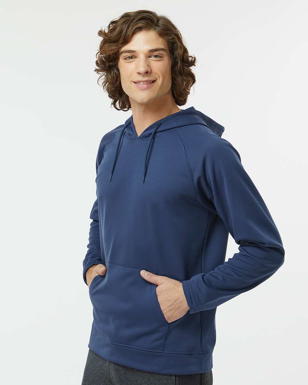 Unisex Vail Performance Fleece Hooded Sweatshirt - OnModelSide - B14971652 - Navy