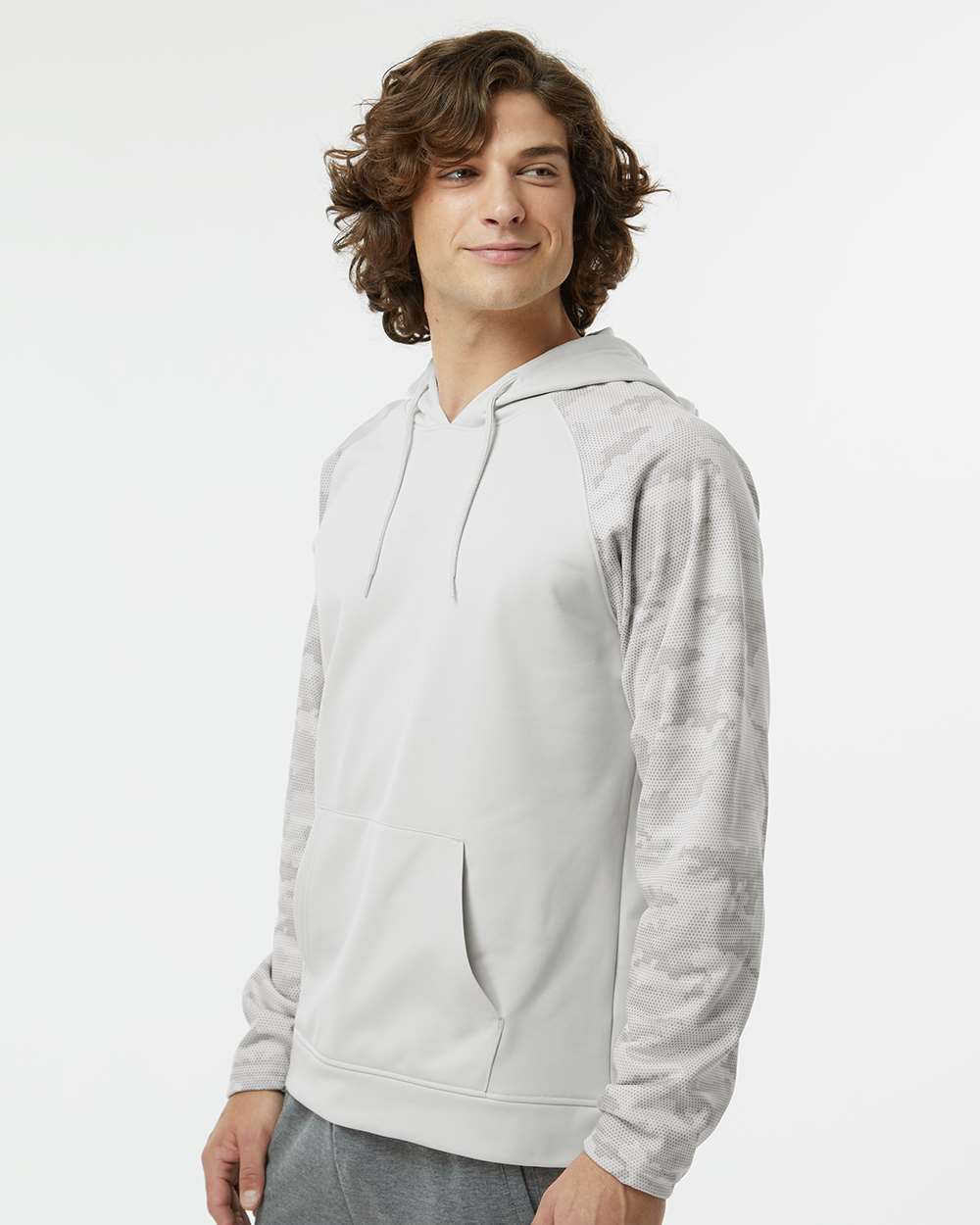 Unisex Tahoe Camo Fleece Hooded Sweatshirt - OnModelSide - B15071352 - Aluminum/ Grey