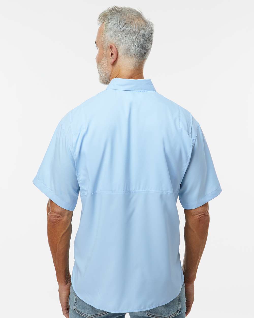 Men's Hatteras Performance Short Sleeve Fishing Shirt - OnModelBack - B15771253 - Blue Mist