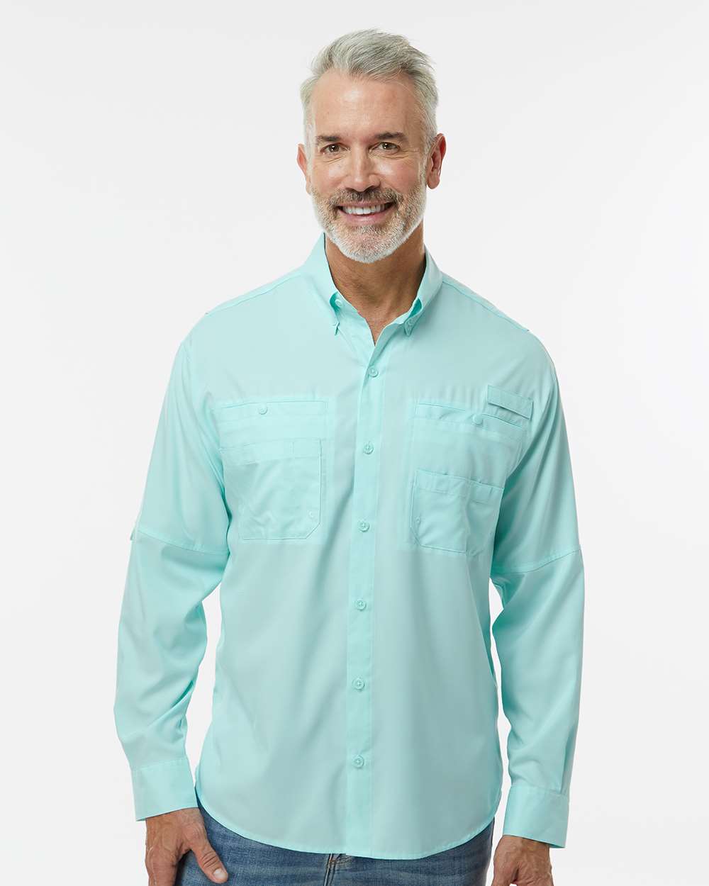 Men's Kitty Hawk Performance Fishing Shirt - OnModelFront - B15871173 - Aqua Blue