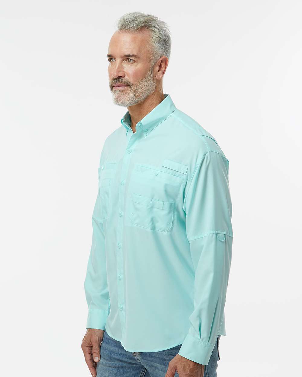 Men's Kitty Hawk Performance Fishing Shirt - OnModelSide - B15871173 - Aqua Blue