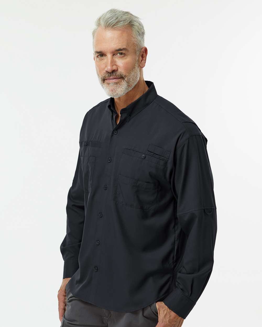 Men's Kitty Hawk Performance Fishing Shirt - OnModelSide - B15871503 - Black